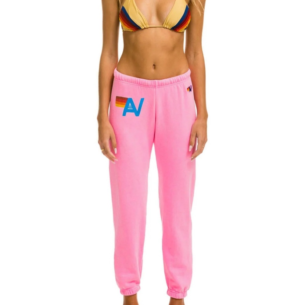 Aviator Nation Pink Sweatpants with Multicolor Logo